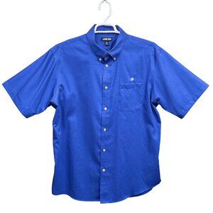 Lands End Blue Short Sleeve Button-Down Shirt Mens XL Regular Fit 100% Cotton